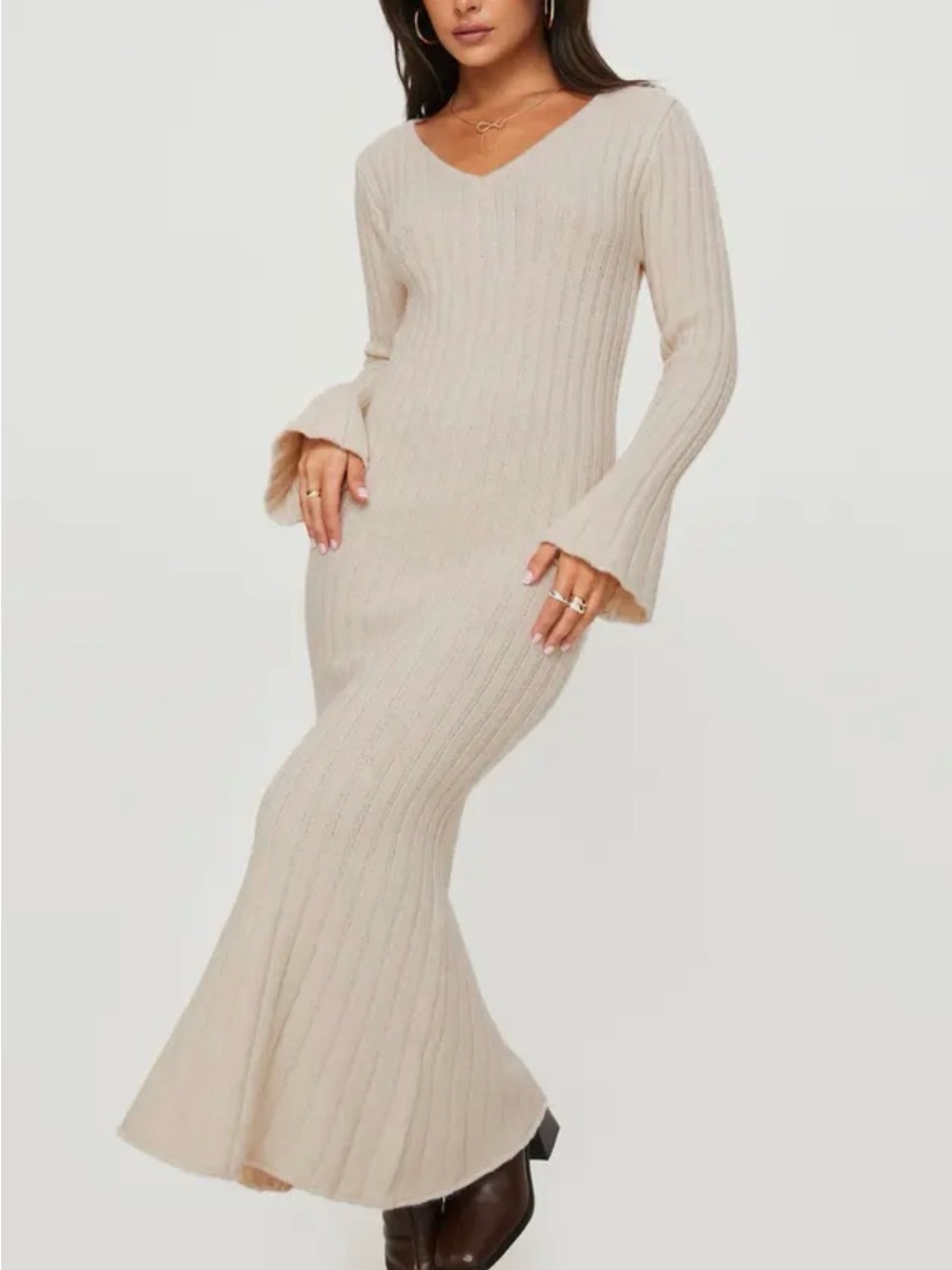 Princess Polly V-Neck Ribbed Knit Maxi Dress S/M